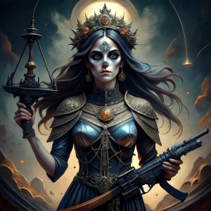 Dietrix princess of death and balance, carrying a gun