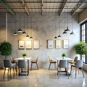 loft coffee cafe with white painted square wall remove frames