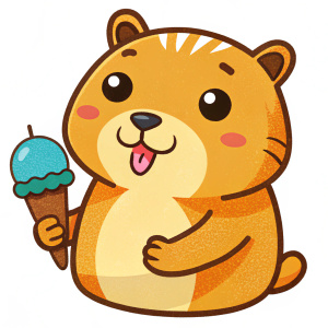Create an image of a cute capybara eating ice cream