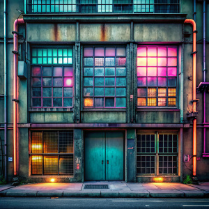 cyberpunk window facade sheet front view industrial panel texture Neon Urban