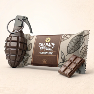 Grenade Reload chocolate brownie protein bar. Brown packaging, featuring detailed branding and nutrition info. Perfect for fitness enthusiasts on-the-go.
