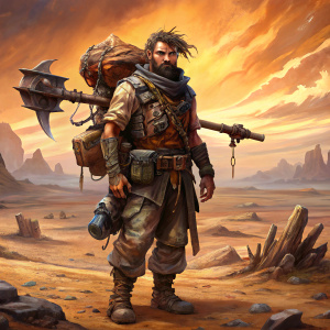 The man with the axe post-apocalyptic desert