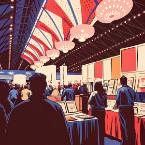 A vibrant trade show booth for Takeda Diabetes. Lively setting with bright lighting, colorful signage, and tables filled with brochures and samples.