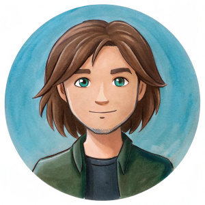 roundel profile picture, long hair young man, muscle, chibi style