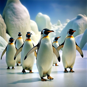 
penguins walking, gliding, walking
in habitat