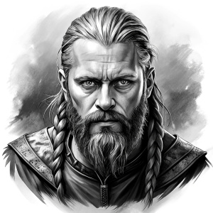 viking ragnar perfect realistic art, high-definition, high-definition grey and black, white background 