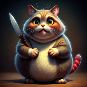 shocked fat cat with knife
