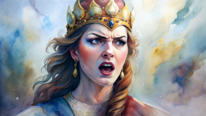 In the Bible, in ancient times, the threatening expression on the face of Queen Jezebel of Israel