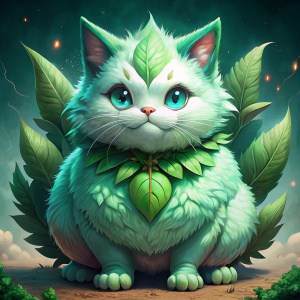 anime illustration style pokemon gigantic cat green mint form