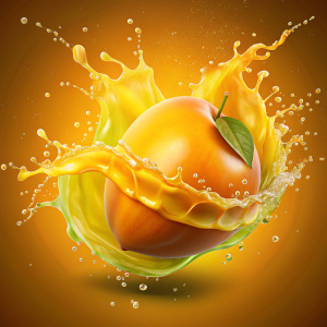 salpicadura o splash de jugo de mango realista  aislado ola corriente 3d con gotas
