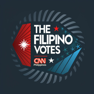 The logo for 'The Filipino Votes' program, featuring CNN Philippines branding. Displayed in vibrant shades of red, blue, and gray against a dark background.