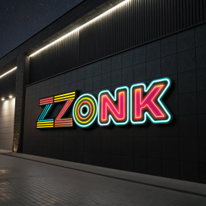 A vibrant, eye-catching logo for Zonk against a sleek black backdrop.