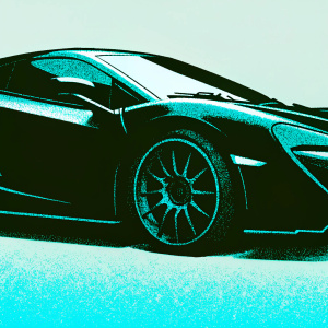 Sketch of McLaren 675LT, detailed lines emphasize sharp angles and aerodynamic form, futuristic vibe