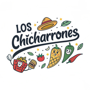 Digital illustration of Los Chicharrones brand. Playful, casual style. Bold, casual font. White background.