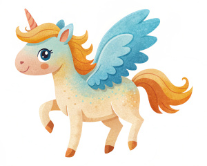 Cute pegasus children's illustration flat sil simple shapes isolated on white background