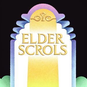 The Elder Scrolls logo featuring intricate, gothic font on a sleek, dark background.