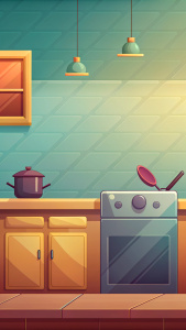 background for game kitchen stove frying pen