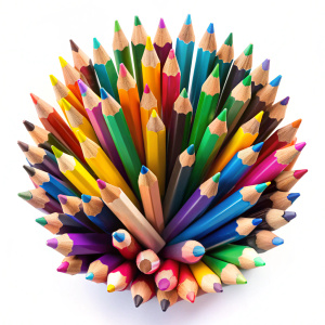 Colorful pencils in random positions isolated on white background - Recraft