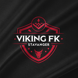 New logo design for Viking FK Stavanger. Sleek and modern look, rich red tones against a dark background.