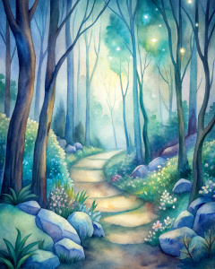 illustration, small path in a magical forest