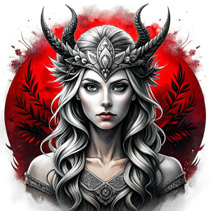 Nordic Godness Snotra - perfect realistic art, high-definition grey and black, white background tattoo design