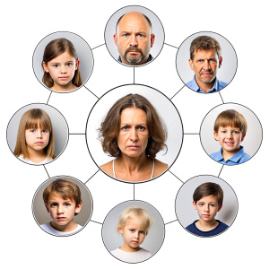 Realistic photo: destructive behavior, aggression;
problems of child-parent relations; 
interaction with children from birth;
adaptation disorder, relationship with siblings;
relationships with peers and adults;
problems of communication, socialization;
conflicts, tantrums, anxiety, fears;
bullying (bullying, mobbing), toxic communication;
intrapersonal problems, professional, family.