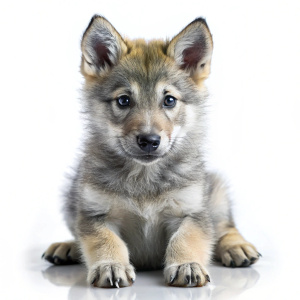 cute WOLF puppy on white background