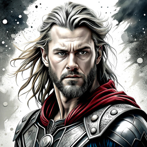 thor perfect realistic art, high-definition, high-definition grey and black, white background 