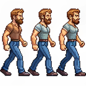 Pixel art, main character, manly Man,  animated sprite sheet, walk cycle