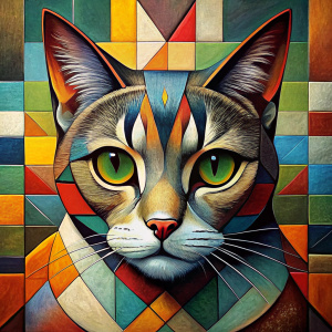 Portrait of a cat in the style of Kandinsky, cubism, minecraft