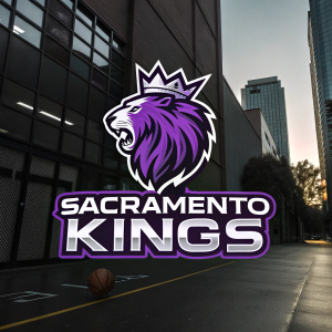 The Sacramento Kings logo featuring a majestic lion head in vibrant purple against a sleek, dark background.