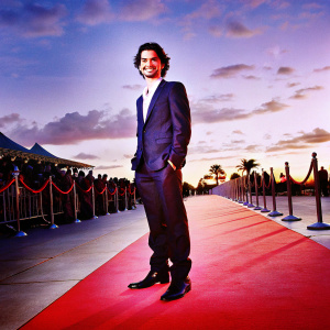 Steven Strait at film festival, dressed in a tailored navy suit. Grinning, styled hair. Red carpet backdrop