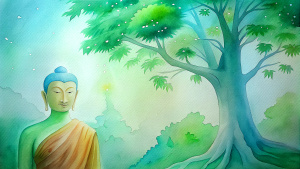 More than 3,000 years ago, there was a prince named Siddhartha Gautama in the Kingdom of Kapilavastu. He became a monk and became a Buddha under the Bodhi tree, with Buddha's light above his head.