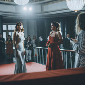 Verona Pooth and Shima Lehmann at a chic gala event. Lavish ballroom setting, surrounded by guests and media.