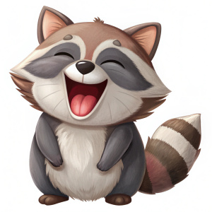 
cute raccoon laughing, sticker on white background
