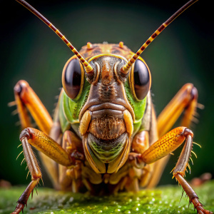 hyperreal images of a cricket face, extreme high detail close-up macro photo
