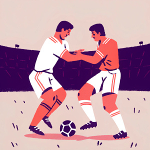 Cristiano Ronaldo and Philipp Lahm in a heated soccer match. Empty stadium. Both players wearing casual clothes
