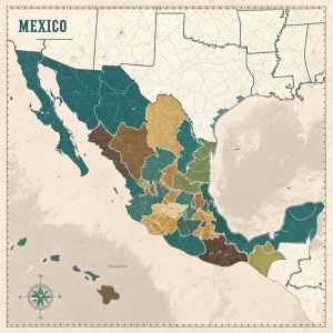 A comprehensive map of Mexico, featuring all states and major regions. Labels for every state and significant geographic areas.