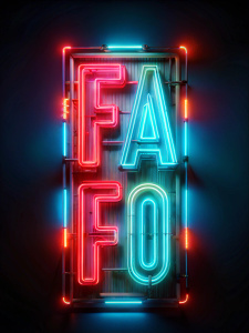 front facing neon sign with text "FAFO"