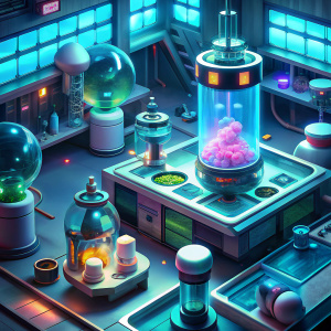 Futuristic AI-Discovered Drugs in High-Tech Lab