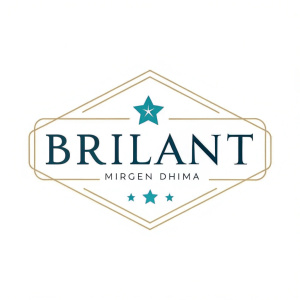 Mirgen Dhima's logo design for Brilant. Sleek, modern font with a tiny star above the brand name. The star is teal, set against a crisp white background.