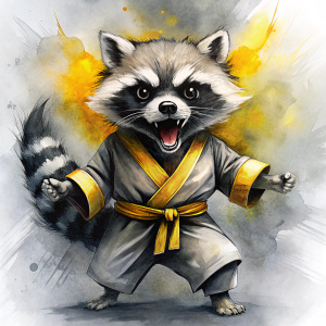 Angry Racoon in black jiu-jitsu gi