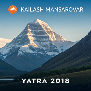 Digital illustration showcasing Mount Kailash, snow-capped and serene, promoting Kailash Mansarovar Yatra 2018 registration event.