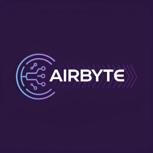 Modern logo design for Airbyte, a data integration platform. Features an abstract icon representing digital elements, paired with the wordmark 'AIRBYTE' in a sleek, modern font. The logo employs a rich purple color scheme, creating a cohesive and professional look. Minimalist approach with a focus on essential elements to convey brand identity and purpose. The logo occupies the center of the image, with a uniform color design throughout. Designed to emphasize simplicity and a contemporary feel with a single vibrant hue.