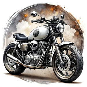 motorcycle biker tattoo design - perfect realistic art - high-definition - grey and black - white background 