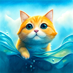 CAT UNDER WATER WITH WAVE