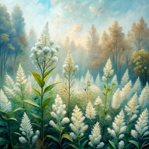 Vintage Oil Painting, Soft Colors, Stunning Babana Plants Farm, Small White Wildflowers. Photo Realistic