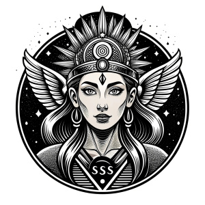 Saga, The Seer - Nordic Goddess of Sagas & Myths perfect realistic art, high-definition grey and black, white background tattoo design