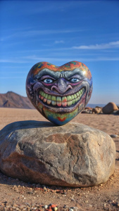 каменное сердце в пустыне, troll face сочные яркие цвета, meme