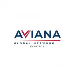 Aviana Global Network logo featuring sleek, modern font for 'Aviana', 'Global Network Aviation' in smaller font below. Blue and red hues on stark white background.